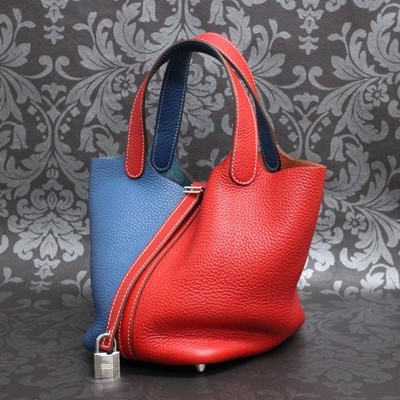 バッグ HERMES PICOTIN LOCK PM 18 HERMES Picotin Lock PM 18 Taurillon Clemence Bicolor Red Blue Bag