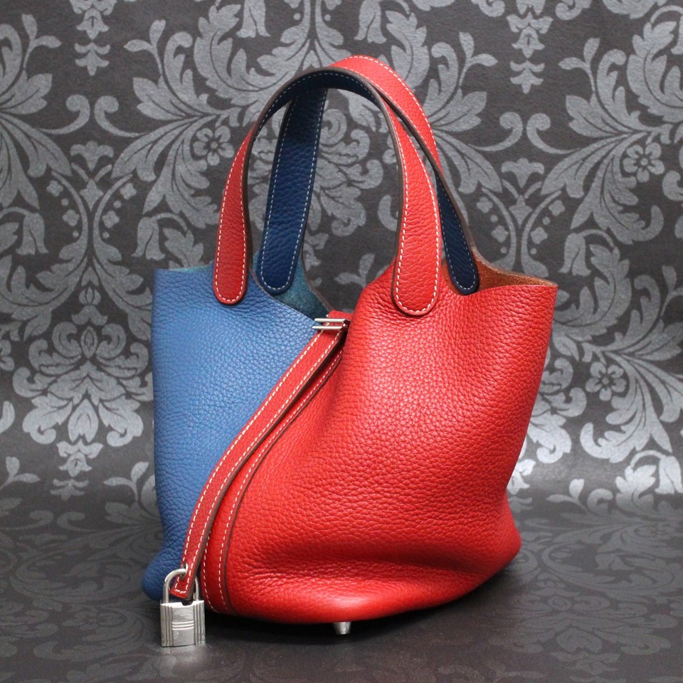 HERMES Picotin Lock PM 18 Taurillon Clemence Bicolor Red Blue Bag #283 Rise-on