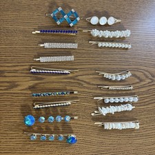 hair pins for women Lot Of 4 Pairs And 9 Individual Rhinestone Pearl Golden