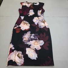 Calvin Klein Floral Sheath Dress Womens Size 8 Sleeveless Stretch Scuba Cocktail