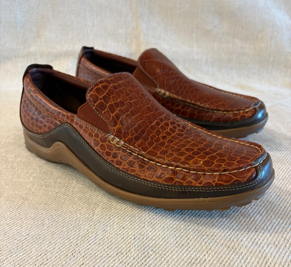 Mocasín Cole Haan Tucker Veneciano Croc Cuero Repujado Sin Cordones Marrón Tostado Talla 9.5M Foto 4 de 4