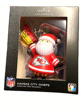 Hallmark Kansas City Chiefs Santa Fan 2-Sided NFL Black Box Xmas Ornament NIB
