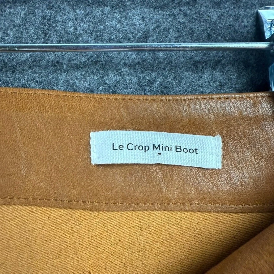 Pantalones acampanados de cuero de cordero tabaco mini bota Le Crop para mujer talla 28 Foto 2 de 4
