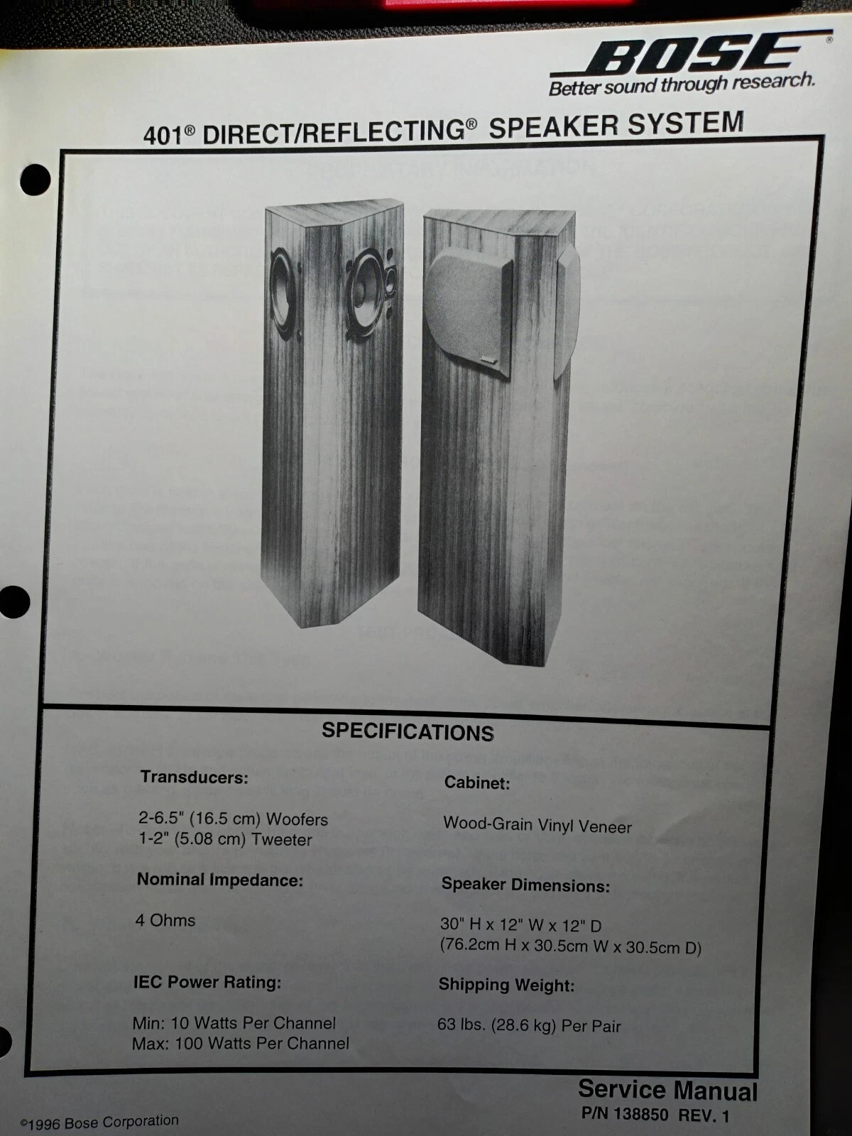BOSE 401 Speakers Service Manual 2 Original