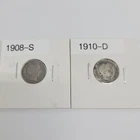 2 Barber Dimes 90% Silver  / 1908-S & 1910-D / You Buy What You See