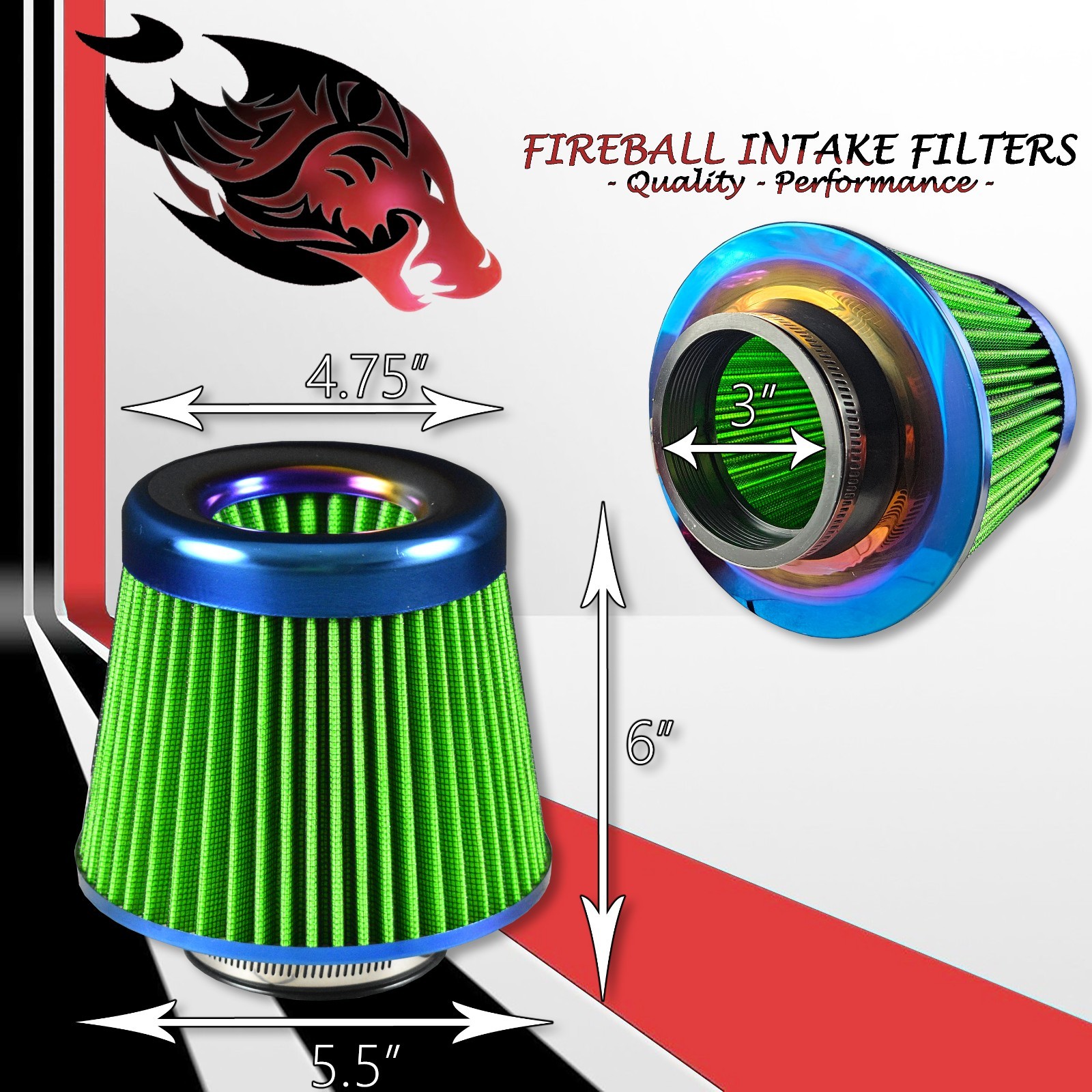 Reusable Cold Air Intake Filter and Heat Shield Kit Universal for Lamborghini