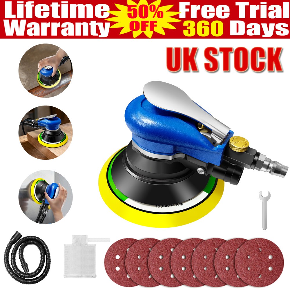AIR SANDER 8"" 150MM AIR ORBITAL SANDING POLISHER DUAL ACTION HEAVY DUTY 12000RPM