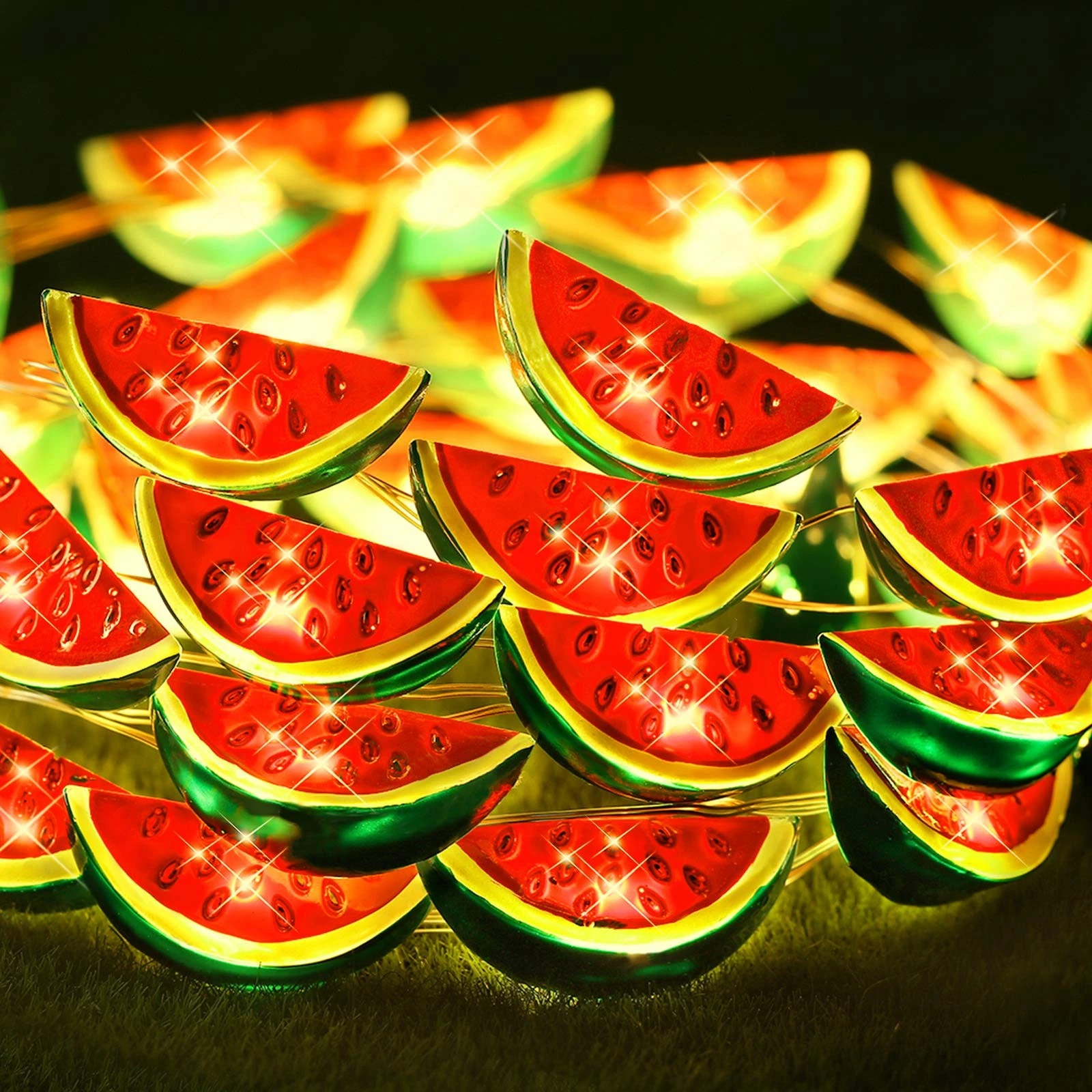 Mudder 40 LEDs 10 ft Watermelon String Lights, Summer Lights red green