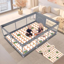Baby Playpen with Mat 74" x 50" Large Play Yard Playpen for Babies and Toddle...
