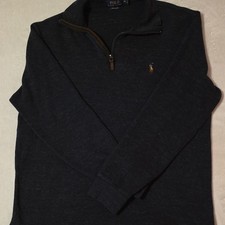 Polo Ralph Lauren Men's Rib-Knit 1/4 Zip Mock Neck Sweater Gray 100 cotton