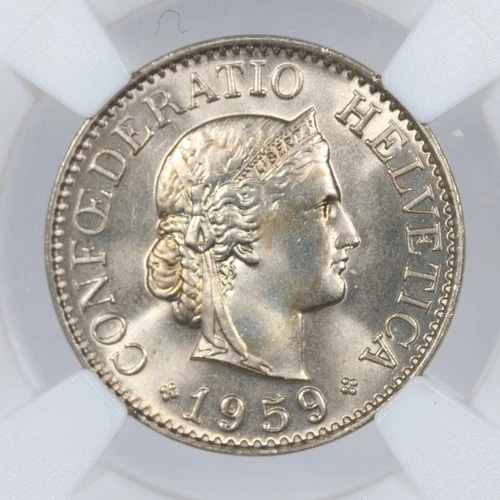 1959-B Switzerland 10 Rappen - NGC MS66