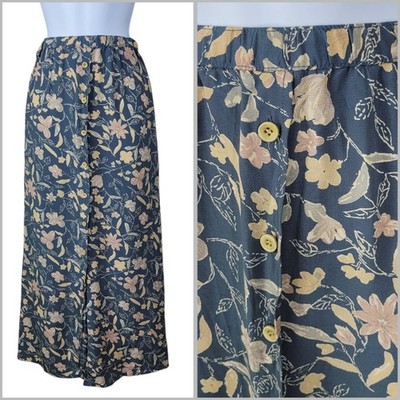 Vintage 90s Eddie Bauer Floral Maxi Boho Prairie Skirt Sz XL 34'' Stretch Waist 