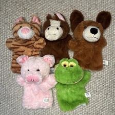 5 Animal Hand Puppets -Dog Cat Frog Horse Pig- Some Make Noise- Pretend Play