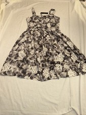 Talbots Petites Size 8P Strap, Flair Dress With Flowers Black And White