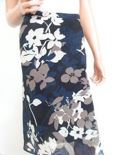 Vintage Boho Midi Skirt Multi Floral Chiffon A-Line Zip Back Hippie Folk US 10