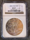 2002 American Silver Eagle $1 Dollar Coin One Troy Ounce 0.999 Fine NGC MS69
