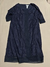 Catherines blue lace shift dress elbow-length sleeves, scalloped hem Size 0X