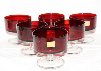 6 St. Luminarc, Frankreich, Dessertschalen, Cuppa rubinrot, Stiel Klarglas