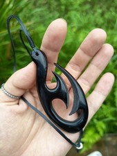 Maori Fish Hook Pendant Black Horn  Abstract Hei Matau Only One