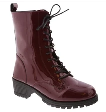 Top Moda Wine Patent Leather Combat Boots