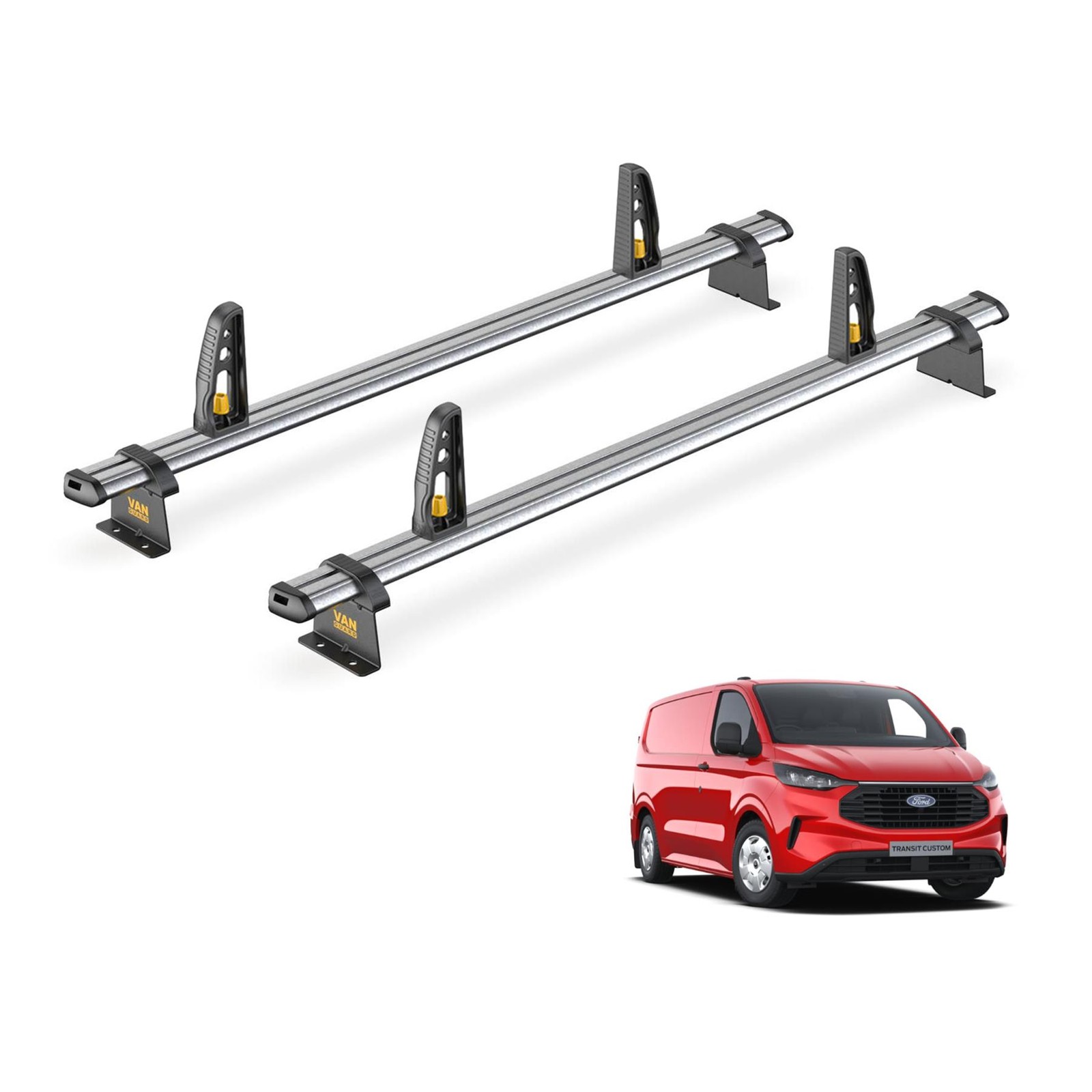 Ford Transit Custom Roof Rack for New 2024+ Models 2 Bars + Loadstops Van Guard