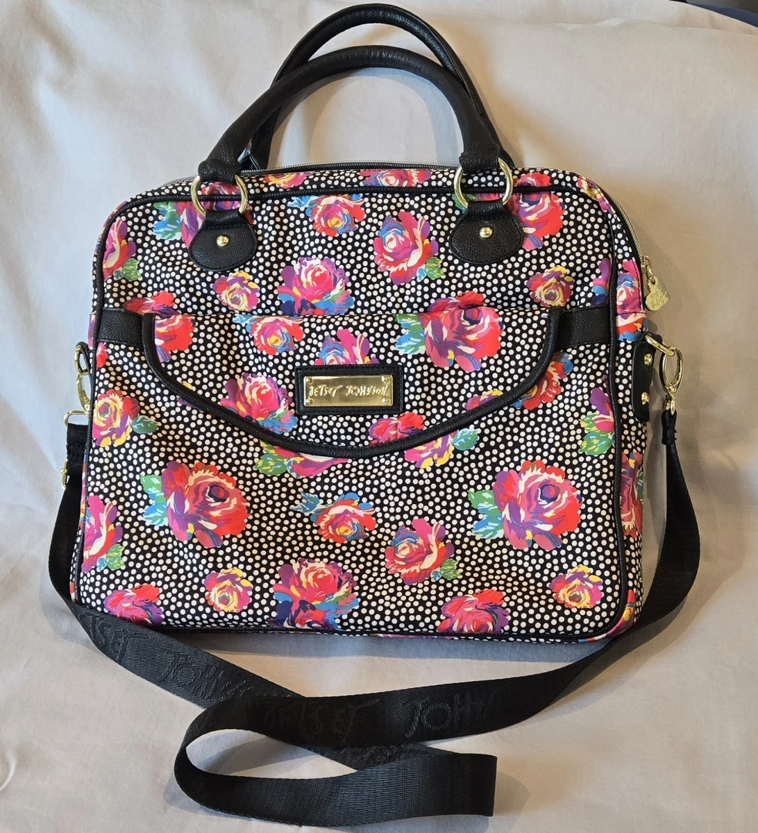 betsey johnson laptop backpack Monogrammed Quilted Clear PVC mini backpack Jewel embellishments Outside zipper pocket Top handle Silver hardware Adjustable straps 10.5inH x 8inW x 5inD Floral Betsey Johnson Backpack Panda