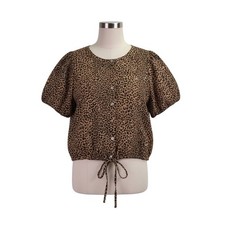J.Crew Womens Brown Leopard Print Button Down Puff Sleeve Blouse Size L