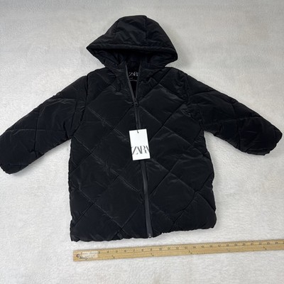 Zara Kids Black Rubberized Puffer Jacket Size 6-7 NWT
