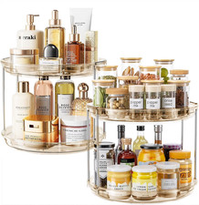 2 Tier Lazy Susan Turntable Organizer 2 Pack 10.6 Inch Spice Rack Amber