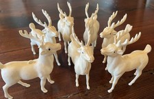 Lot Of 7 Vintage Style 2 Piece Plastic Reindeer Ornaments/Figurines