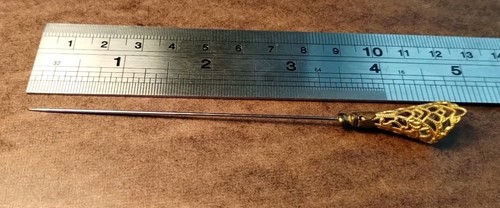 Vintage Cone ..Aurora Borealis STICK~PIN~4-5/8" - Picture 4 of 4