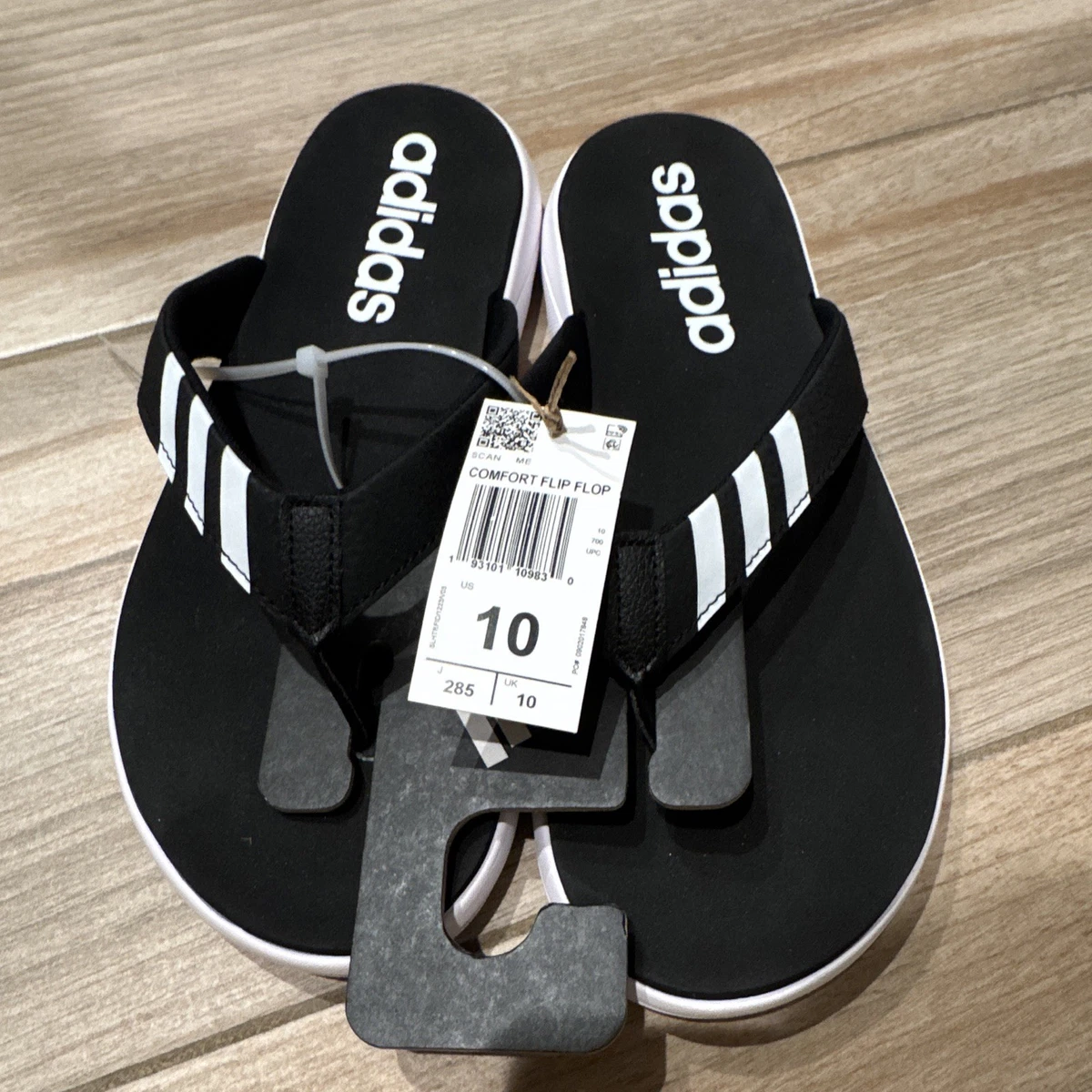 Adidas Essentials Men\'s Size 9 Comfort Flip-Flop Sandals. Black/White. NIB Adidas Men Comfort Flip-Flop Slipper Black White Shoes Slide  main image 3