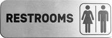 Restrooms Sign Brushed Aluminum - Men and Women Modern Bathroom Signage - Rest