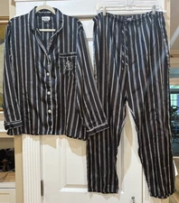 VTG 90’s Kathryn Satin Pajamas Black & White Stripe Sz XL Long Sleeve / Pants