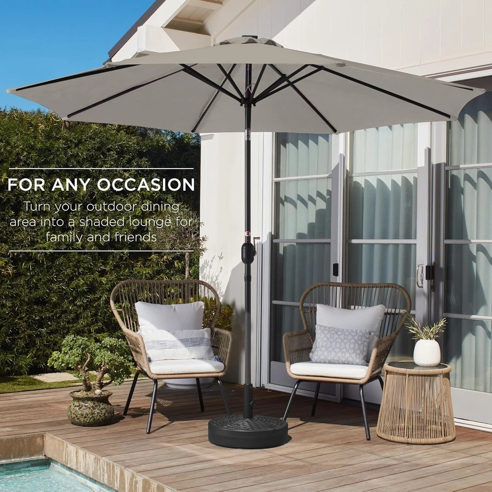  Paraguas de patio de mercado de poliéster de acero al aire libre de 10 pies con manivela, botón pulsador fácil Foto 3 de 4