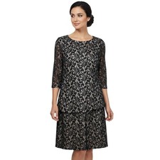 Tahari Arthur S Levine Black Floral Dress Womens 16 Midi 3/4 Sleeve Classiccore