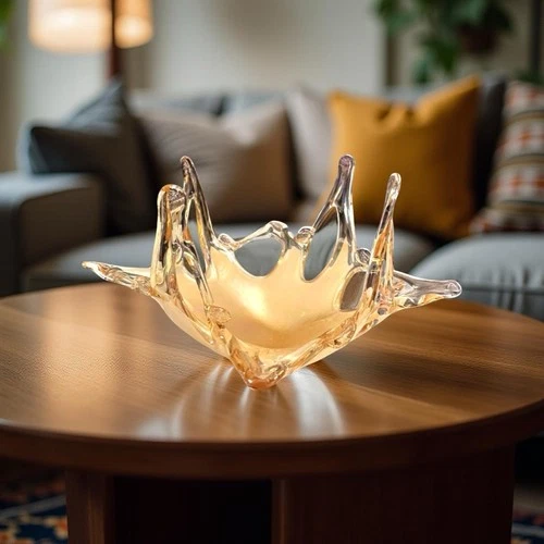 Vintage Murano Style Lavorazione Italy Art Glass Vase Yellow Swirl 13”