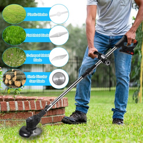 Electric Cordless Grass String Trimmer Lawn Edger Weed Wacker Cutter + 2 Battery - Picture 9 of 19