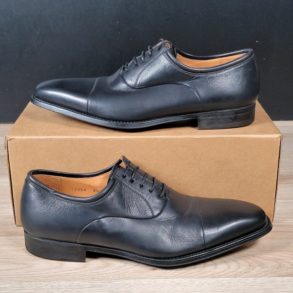 Magnanni Federico Shoes Mens Sz M Black Napa Leather Oxford - Main Image