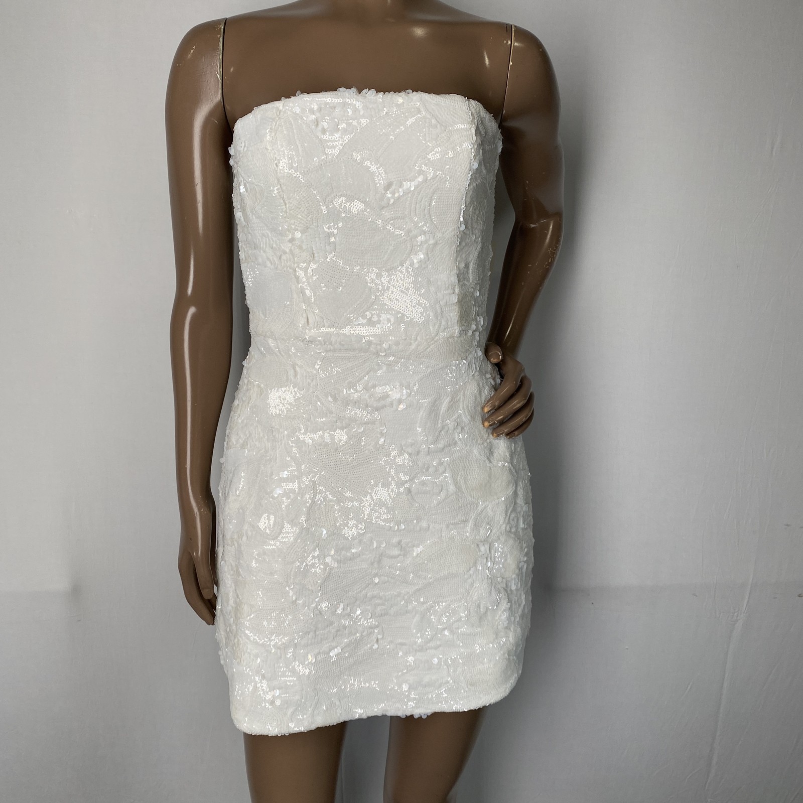 Helsi Womens Mini Dress Ivory Size XS Linda Strapless Sequined A-Line Polyester