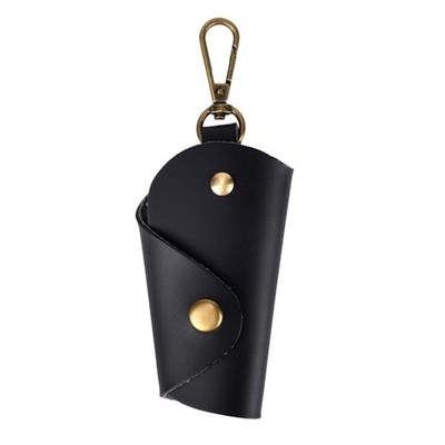 PU Leather Key Wrap Keychain, Black Leather Car Key Holder Pouch Sleeve with 