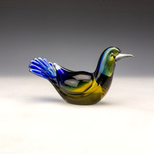 Murano Venetian Glass Bird - Cased Blue & Green Glazed Bird Figure