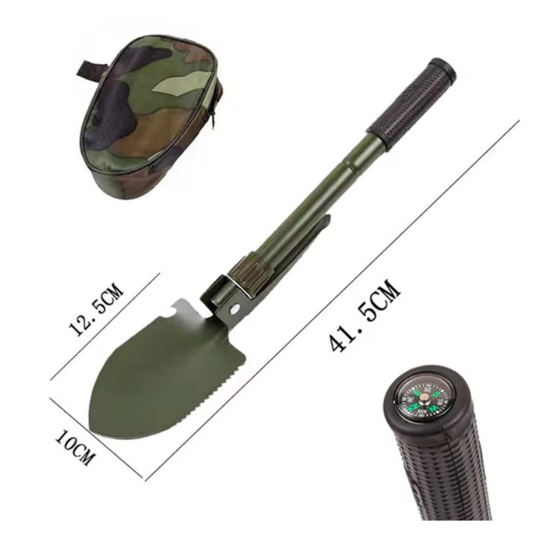 Pelle pliante de camping robuste haute résistance et sa pochette camouflage