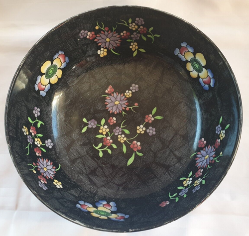 VINTAGE COPELAND LATE SPODE BLACK & FLORAL FRUIT BOWL 1914/15 - Picture 4 of 9