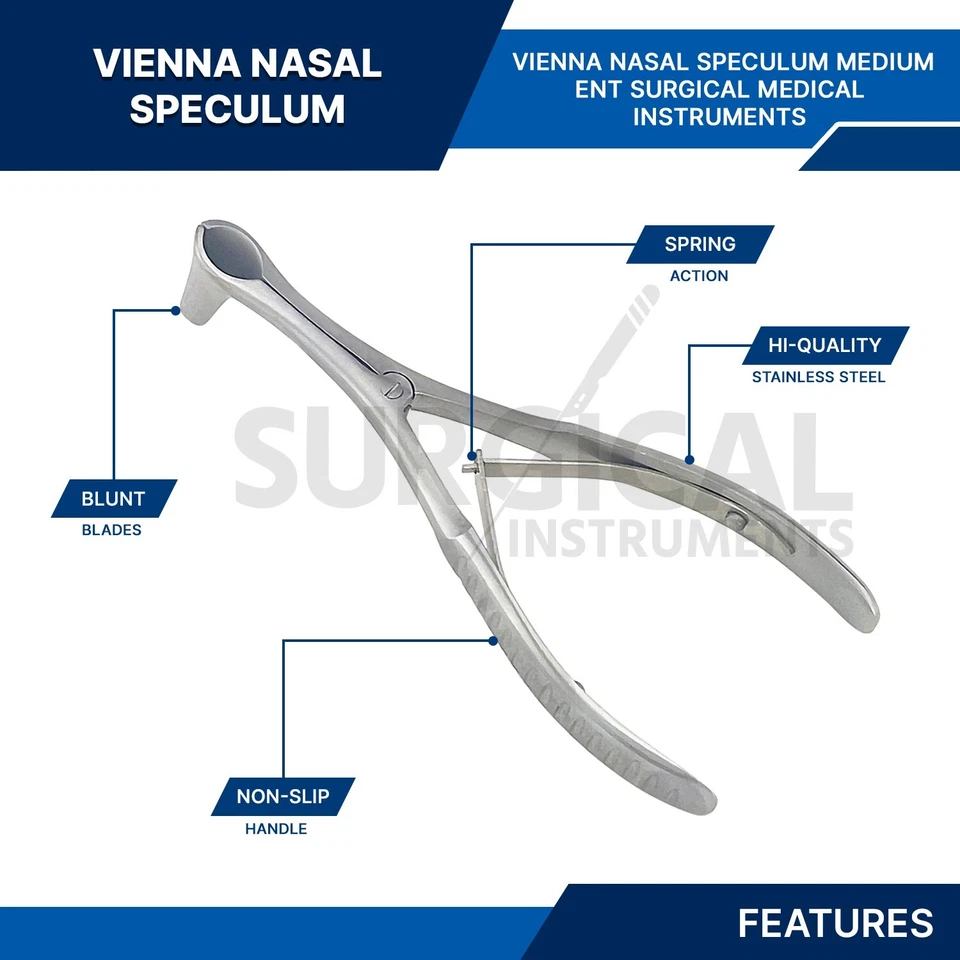 Instrumentos otorrinolaringológicos Vienna espéculo nasal (medio) de acero inoxidable grado alemán 12 piezas Foto 3 de 4