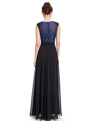 Ever Pretty Black Chiffon Blue Sequin Lace Evening Gown Formal Party Dress UK12 - Picture 4 of 12
