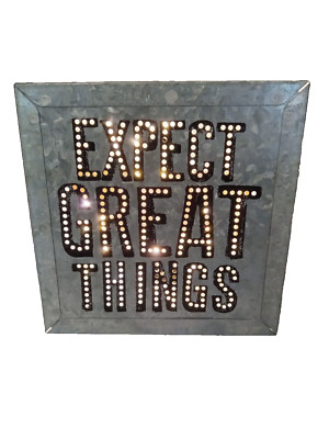  Lighted Metal Wall Art - Studio by Demdaco - ''EXPECT GREAT THINGS'' 6''x6''x 2'' 