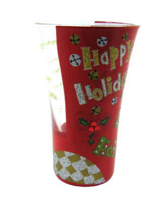Happy Holiday Painted Tall Shot Glass Recipe on Back Holly