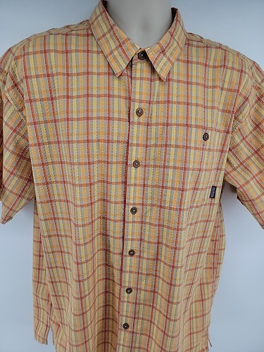 Patagonia Men's Shirt Size L Plaid Short Sleeve Button-up Orange Yellow - Picture 6 of 10