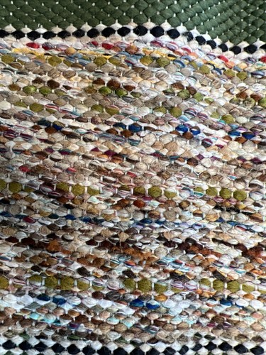Vintage 40x23 Green Striped Rag Rug Modern Farmhouse Country Primitive Cabin EUC - Picture 9 of 13